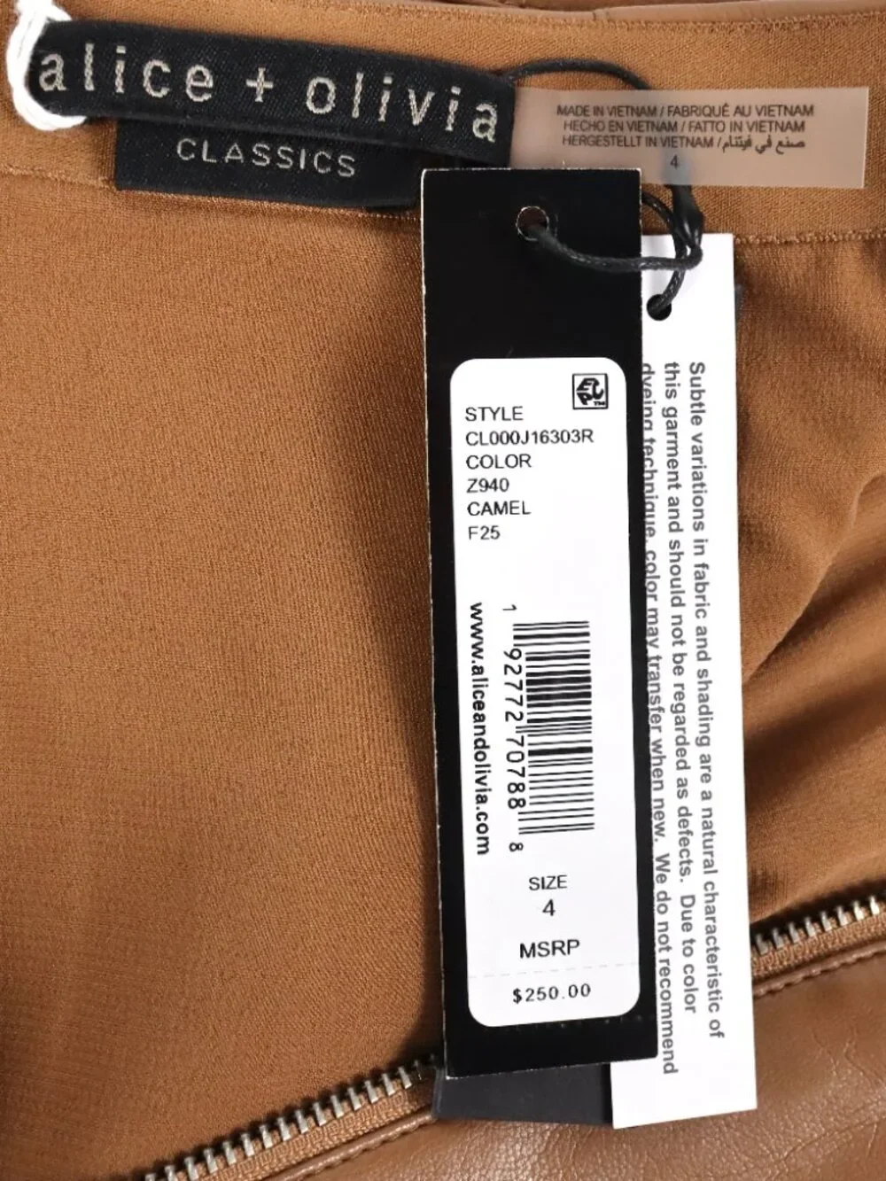 Alice + Olivia Carter Vegan Pleated Zip Up Mini Skirt In Camel - Size 4 - NWT